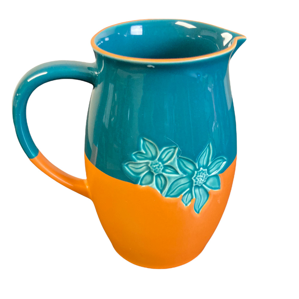 Starbucks Holiday Pitcher 2006 Embossed Flower Green Terra Cotta